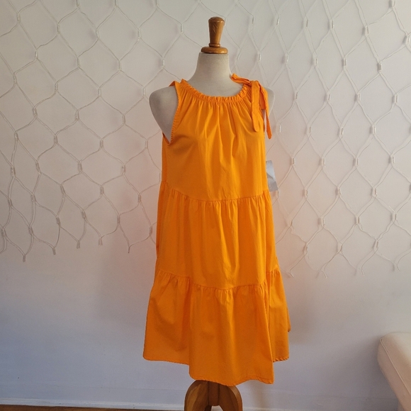Bright Orange Summer Dress • Three Tier • Fits Small To Smaller Medium - Picture 1 of 8